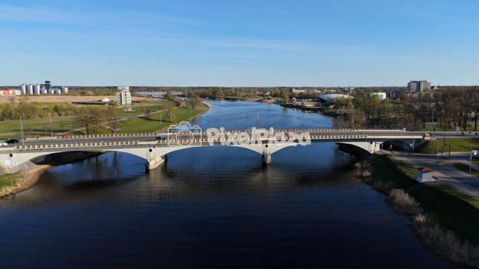 Aerial Drone View of Jelgava Bridge and River in Latvia