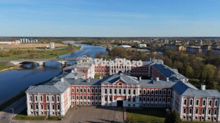 Aerial Drone View of Jelgava Palace and Lielupe River in Latvia