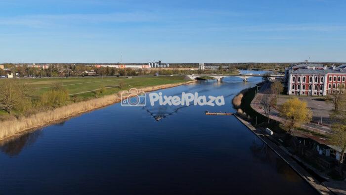 Drone View of Jelgava Palace and Lielupe River in Latvia