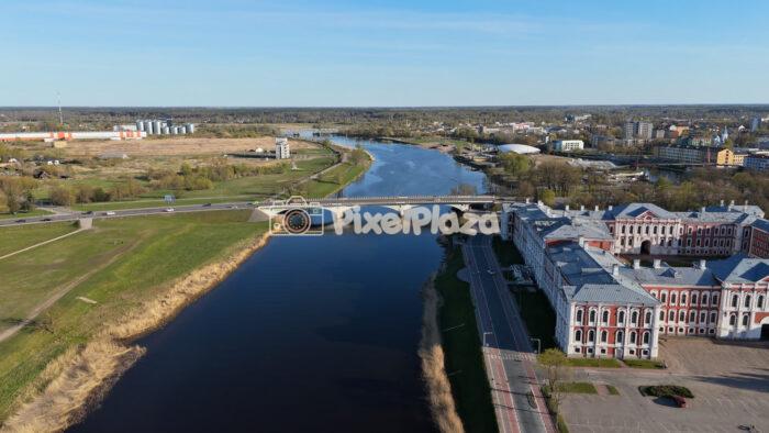Drone View of Jelgava Palace and Lielupe River in Latvia