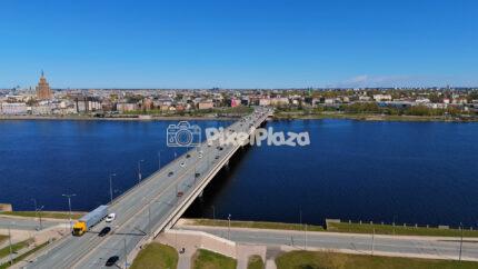Drone View of Salu Bridge and Daugava River in Riga Latvia