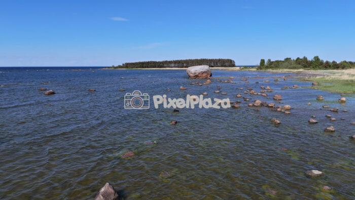 Ehalkivi Coastal Landscape and Baltic Sea Shoreline Drone View Estonia