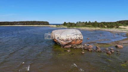 Ehalkivi Glacial Boulder on Estonia Coast Aerial Drone View