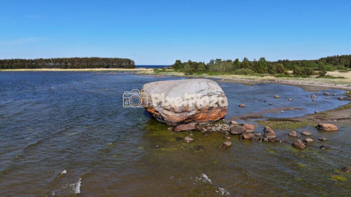 Ehalkivi Glacial Boulder on Estonia Coast Aerial Drone View