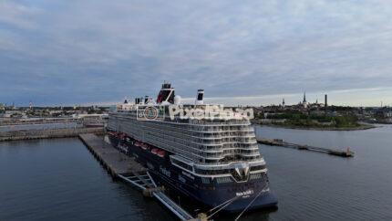 Luxury Cruise Ship at Tallinn Cruise Terminal Aerial Drone View