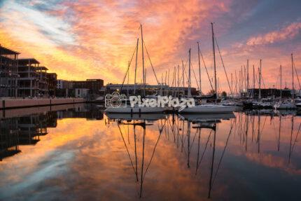 Vibrant Sunset Reflection at Admiralty Basin Marina in Tallinn Estonia