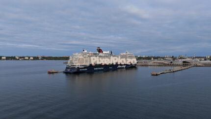 Cruise Ship at Tallinn Cruise Terminal Aerial Baltic Port View
