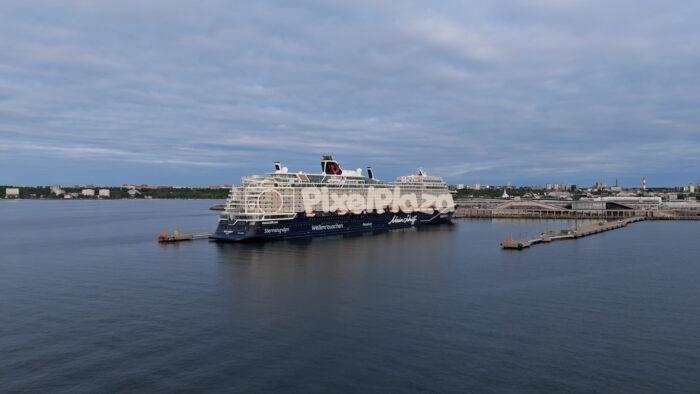 Cruise Ship at Tallinn Cruise Terminal Aerial Baltic Port View