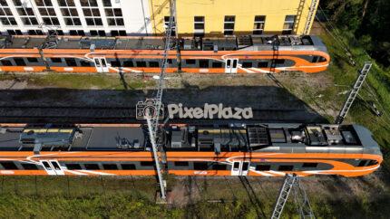 Elron Electric Trains at Pääsküla Depot Tallinn Aerial Drone Footage 4K