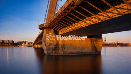 Golden Hour at Vansu Bridge over Daugava River in Riga Latvia