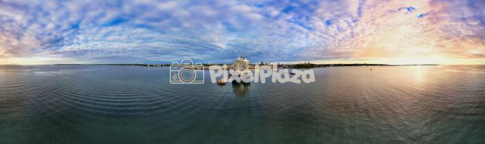 Panoramic View of Tallinn Cruise Terminal with Liner at Sunset