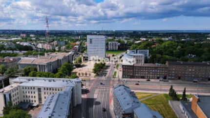 Tallinn City Center Aerial Drone 4K Video with Skyline and Summer Clouds