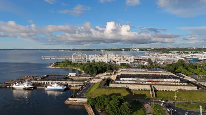 Tallinn Linnahall and Harbor Waterfront 4K Drone video in Tallinn Estonia