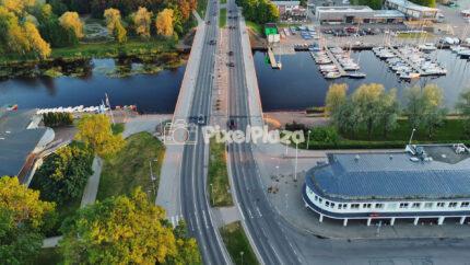 Tallinn Pirita Bridge Aerial View Over Marina and River at Sunset