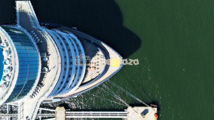 4K Drone Video of Tallinn Cruise Terminal and Docked Cruise Ship Aerial View