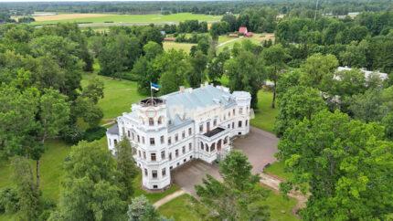 Aerial View of Historic Puurmani Manor Estate in Estonia