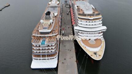 Aerial view of luxury cruise ships docked at port in Tallinn Estonia