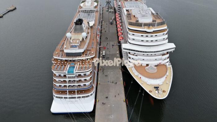 Aerial view of luxury cruise ships docked at port in Tallinn Estonia