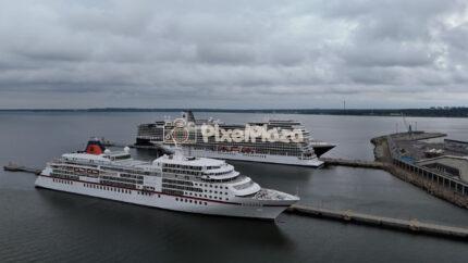 Cruise Ships Docked at Tallinn Cruise Terminal - 4K Drone Video