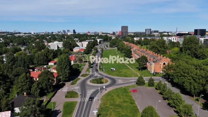 Drone View of Tondi Roundabout and City Skyline in Tallinn Estonia