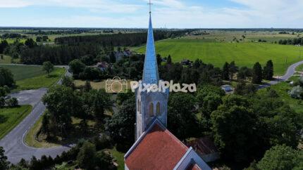 Historic Jõelähtme Church Tower in Rural Estonia 4K Drone Video