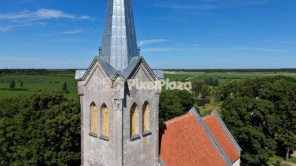 Jõelähtme Church Tower in Estonia 4K Drone Video