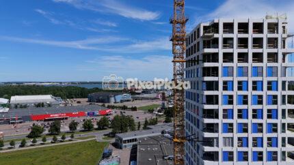 Modern Skyscraper Construction in Õismäe Tallinn Estonia 4K Drone Video