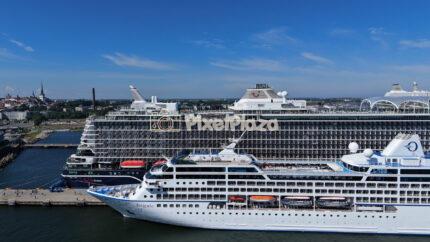 Tallinn Cruise Terminal Luxury Cruise Ships Aerial 4K Video Estonia