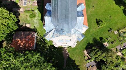 Top Down Aerial View of Jõelähtme Church Spire in Estonia