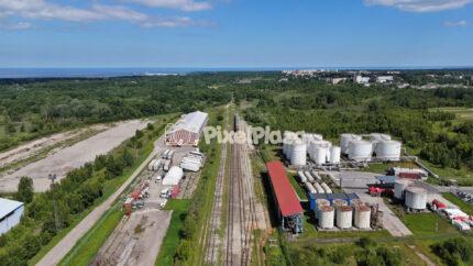 Aerial Drone Shot of Industrial Terminal and Railway Tracks