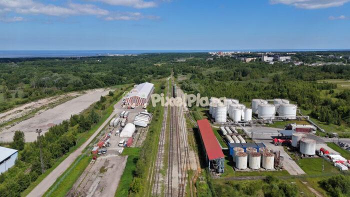 Aerial Drone Shot of Industrial Terminal and Railway Tracks