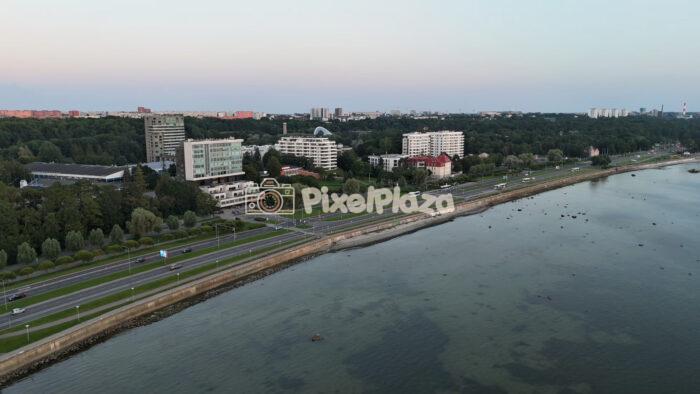 Aerial Drone Video of Coastal City Highway and Promenade at Twilight