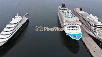 Aerial Drone Video of Luxury Cruise Ships Docked at Port