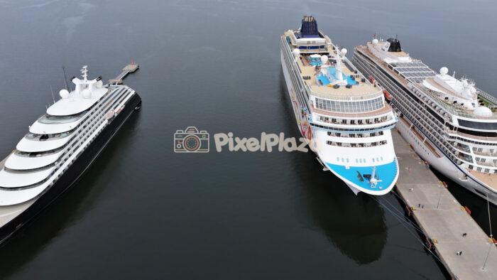 Aerial Drone Video of Luxury Cruise Ships Docked at Port