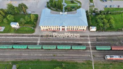 Aerial Drone View of Railway Station with Freight Cars