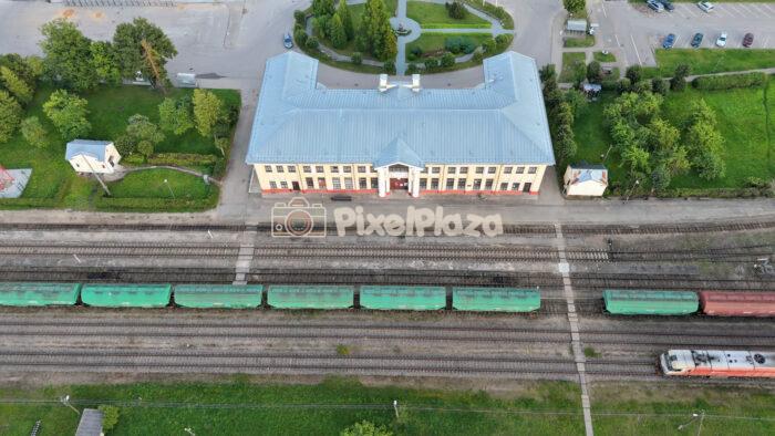 Aerial Drone View of Railway Station with Freight Cars
