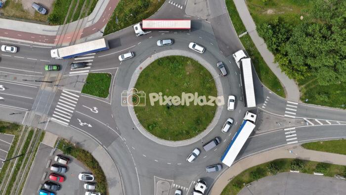 Aerial Top Down 4K Video of City Roundabout Traffic - 4K Drone Video