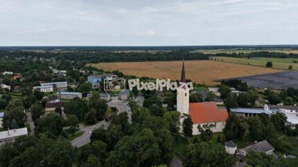 Aerial Video Flying Past Historic Rural Church and Countryside