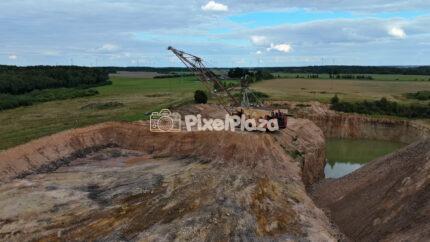 A giant bucket-wheel excavator filmed by drone